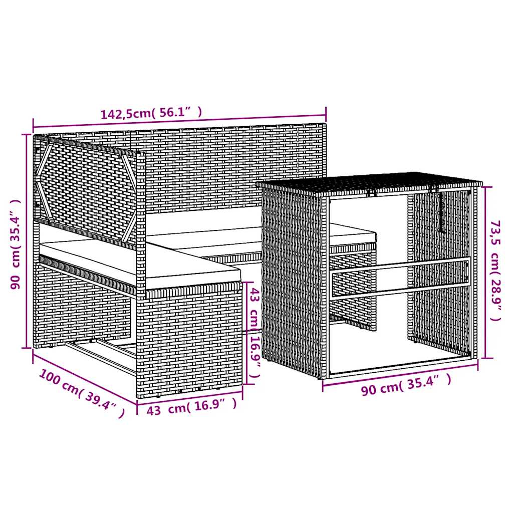 Garden Sofa with Table and Cushions L-Shaped Brown Poly Rattan