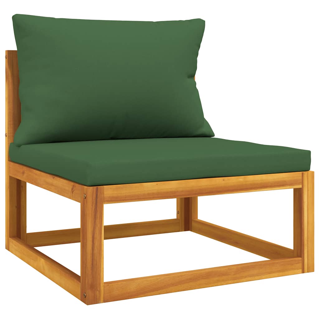 Garden Middle Sofa with Green Cushions Solid Wood Acacia