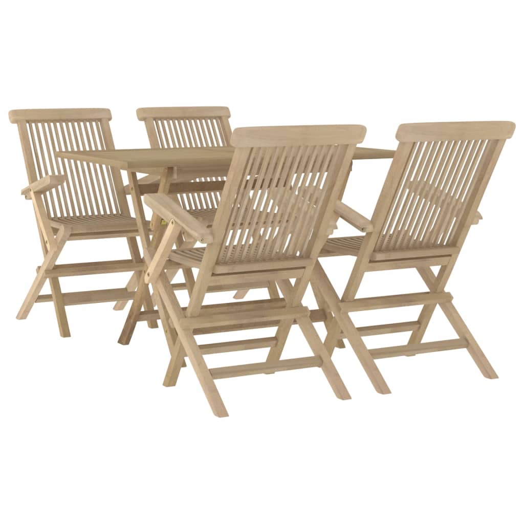 5 Piece Garden Dining Set Grey Solid Wood Teak