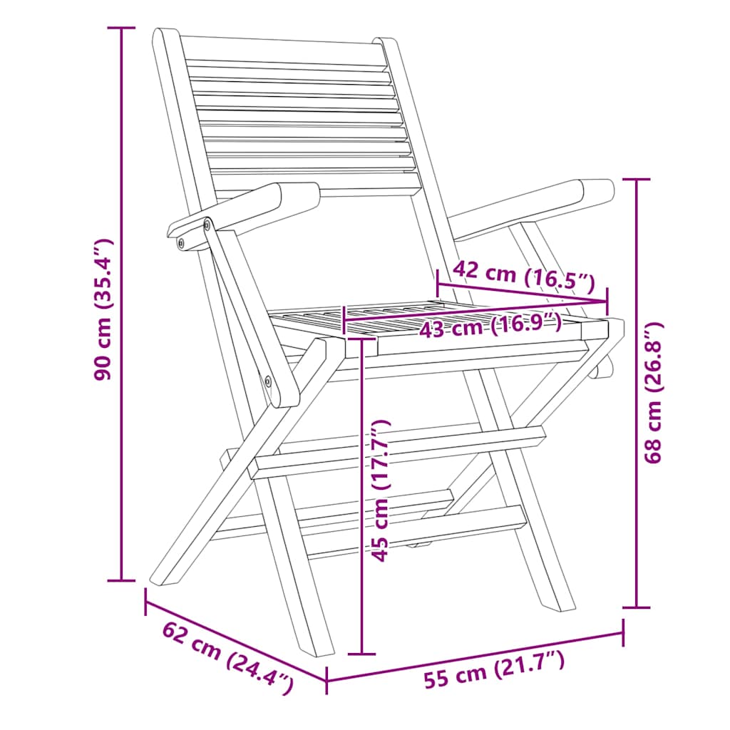 Folding Garden Chairs 6 pcs 55x62x90 cm Solid Wood Teak
