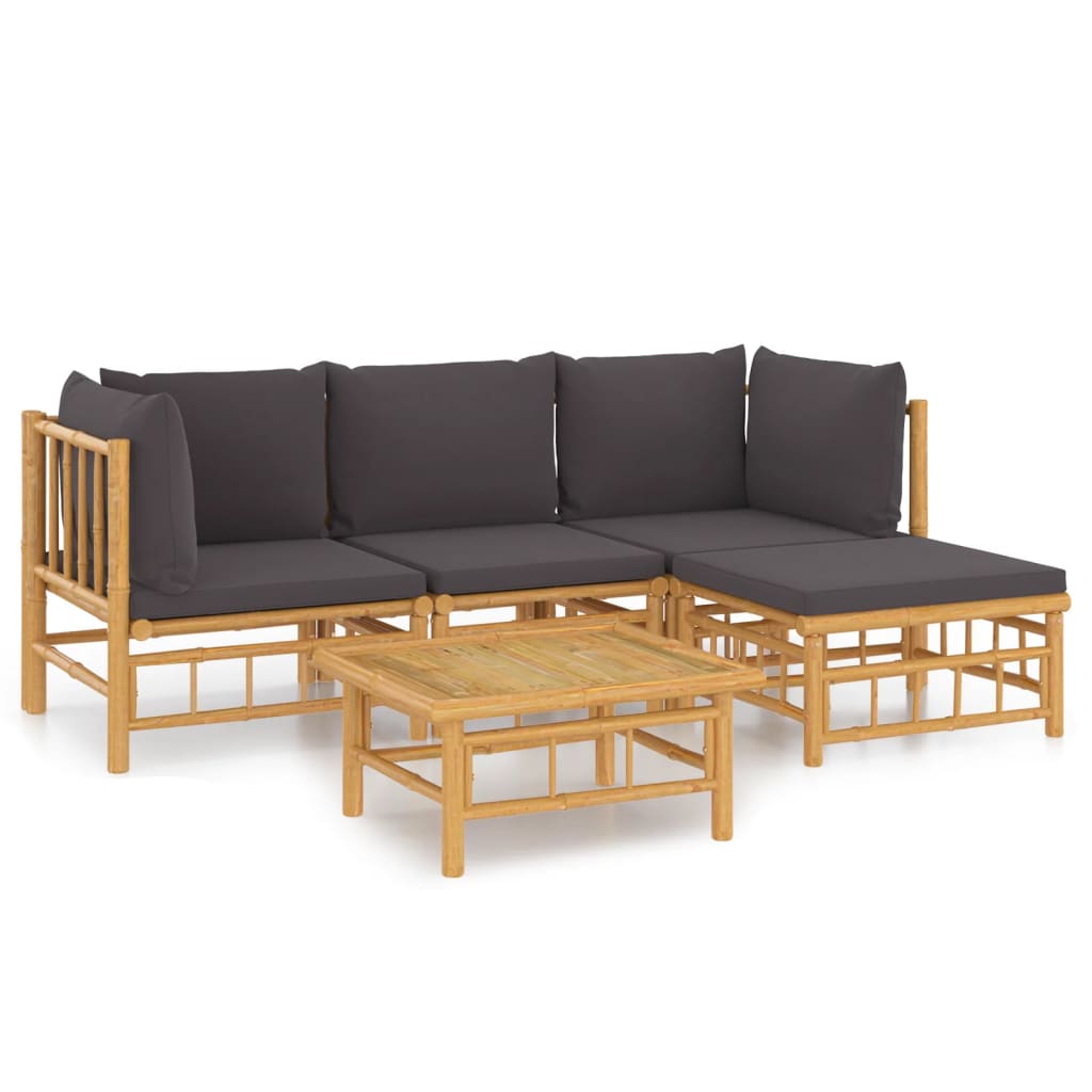 5 Piece Garden Lounge Set with Dark Grey Cushions  Bamboo