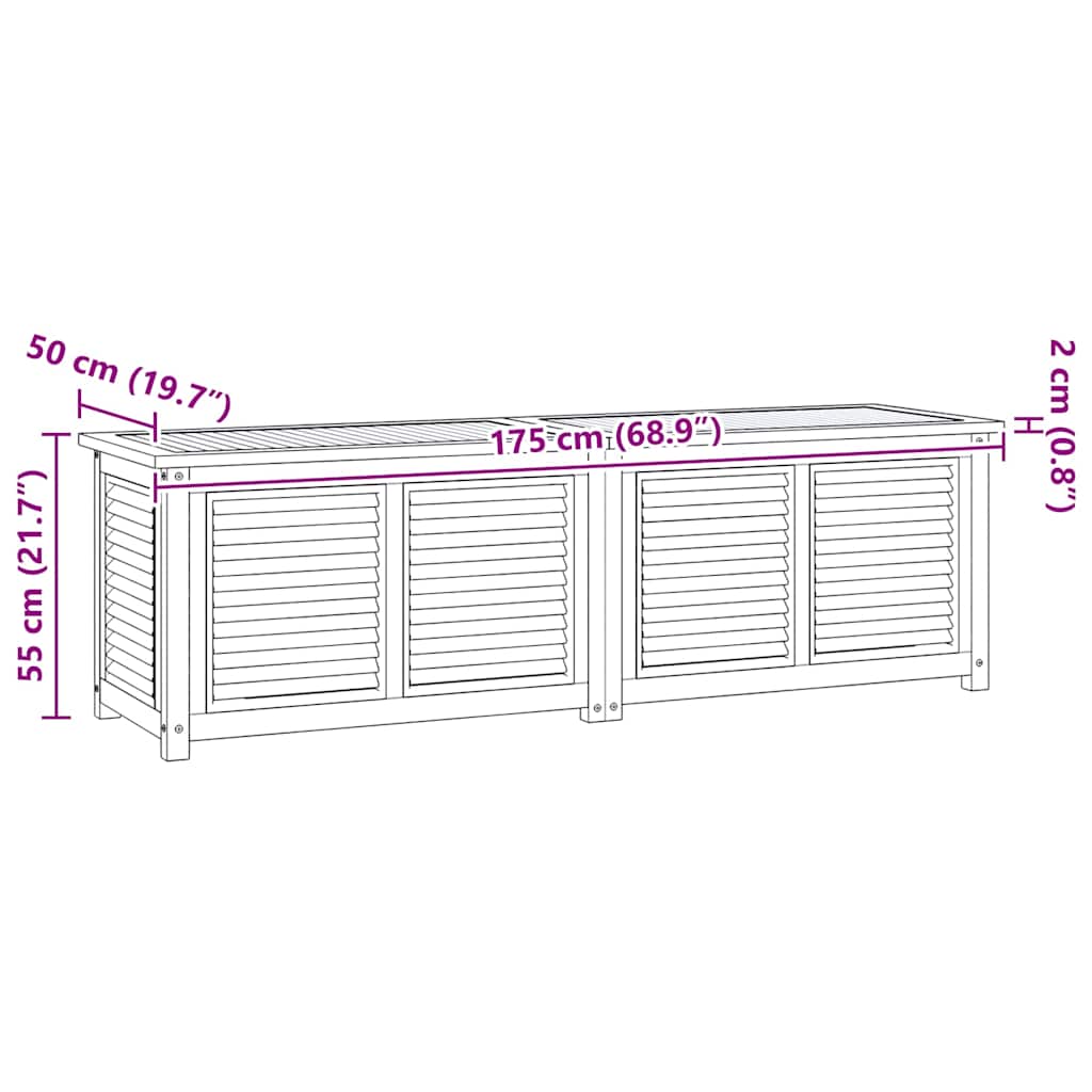 Garden Storage Box with Bag 175x50x55 cm Solid Wood Teak