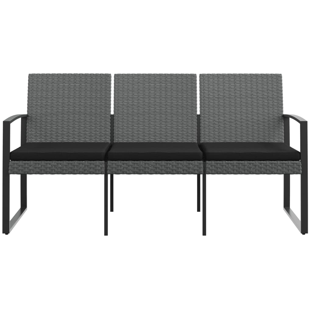 3-Seater Garden Bench with Cushions Dark Grey PP Rattan