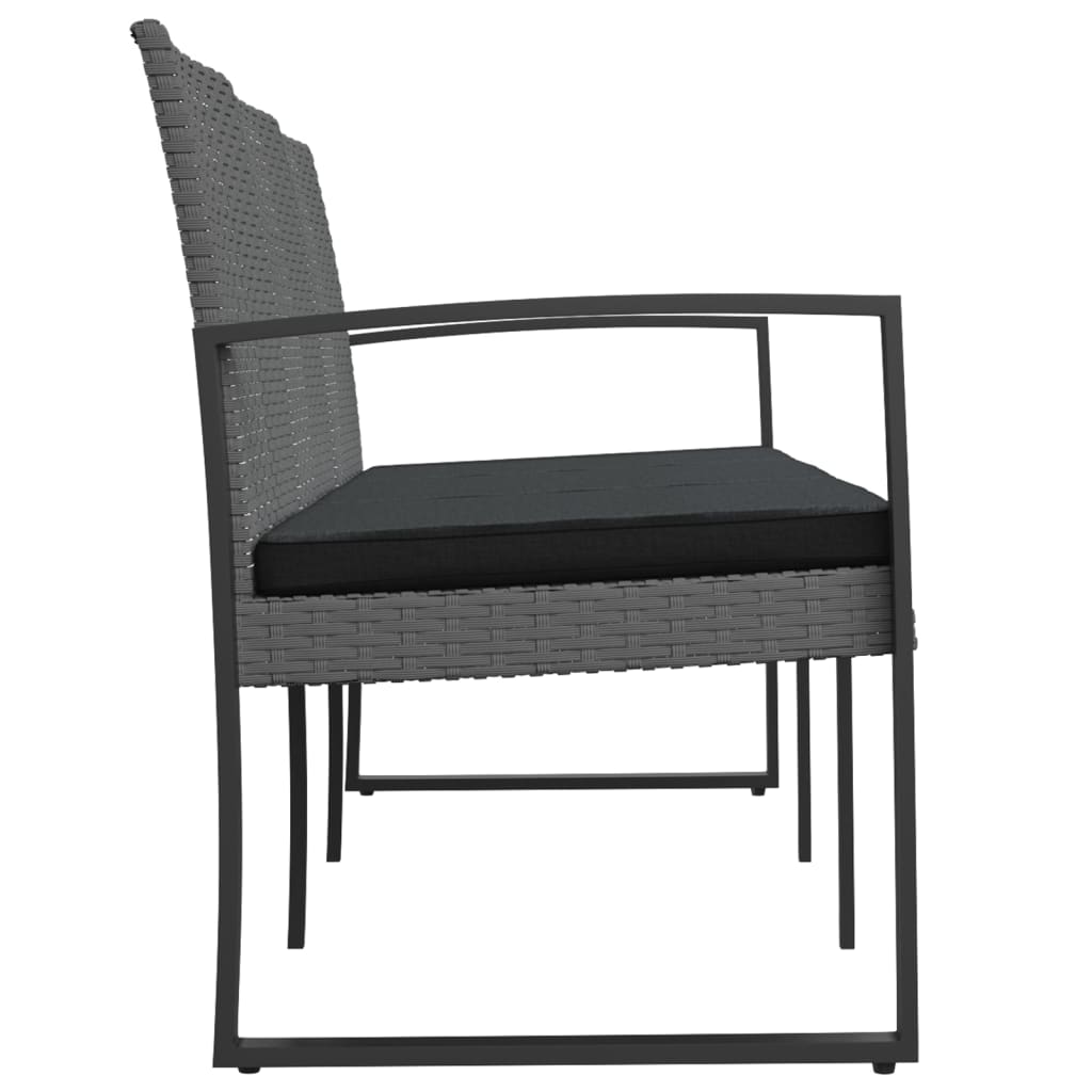 3-Seater Garden Bench with Cushions Dark Grey PP Rattan