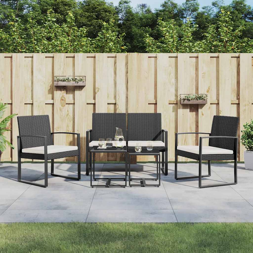 5 piece Garden Dining Set with Cushions Black PP Rattan