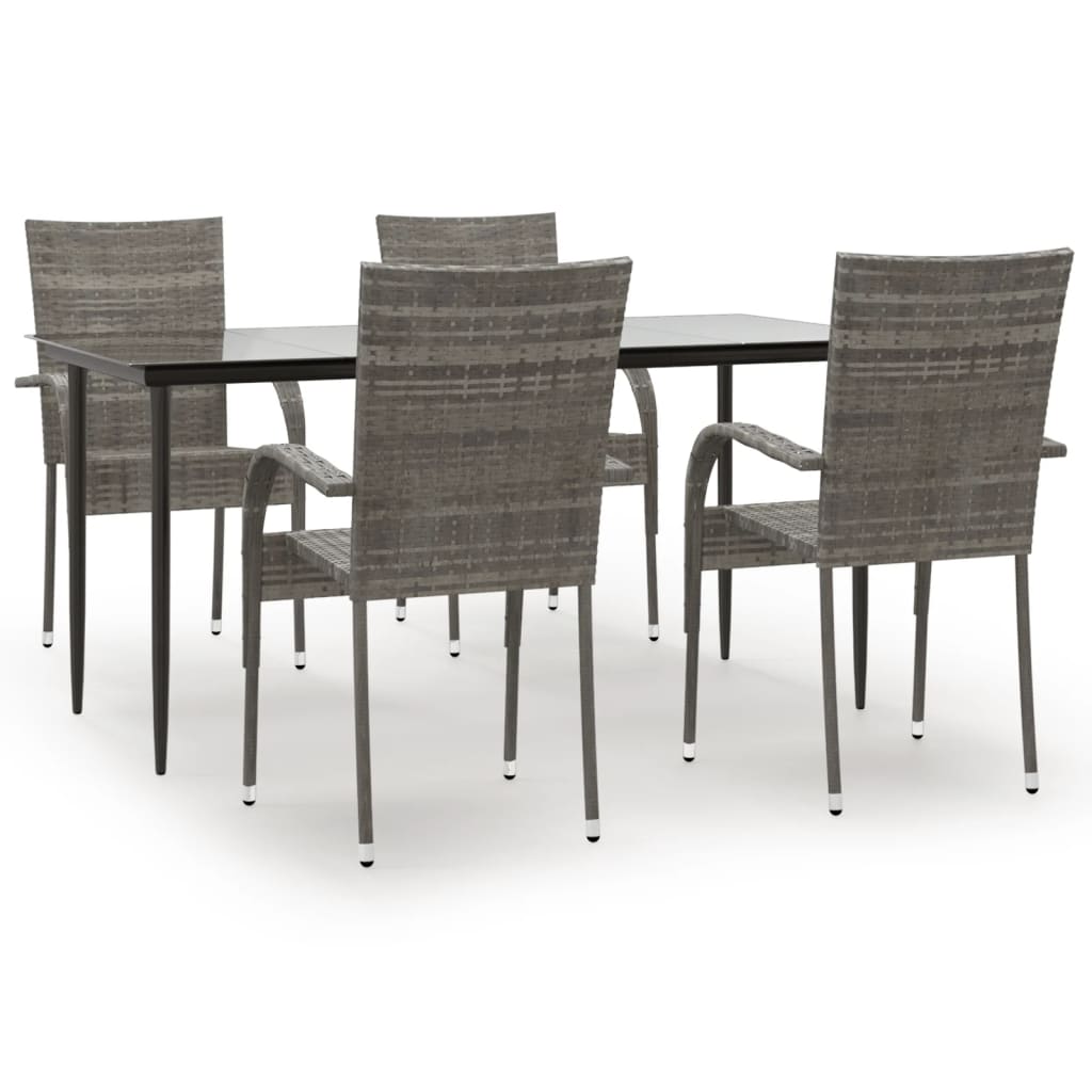 5 Piece Garden Dining Set Grey Poly Rattan