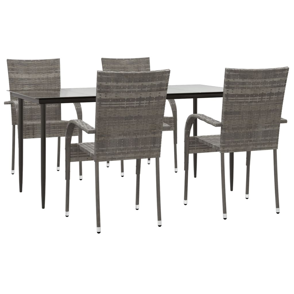 5 Piece Garden Dining Set Grey Poly Rattan
