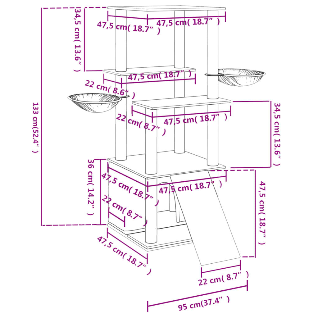 Cat Tree with Sisal Scratching Posts Cream 133 cm