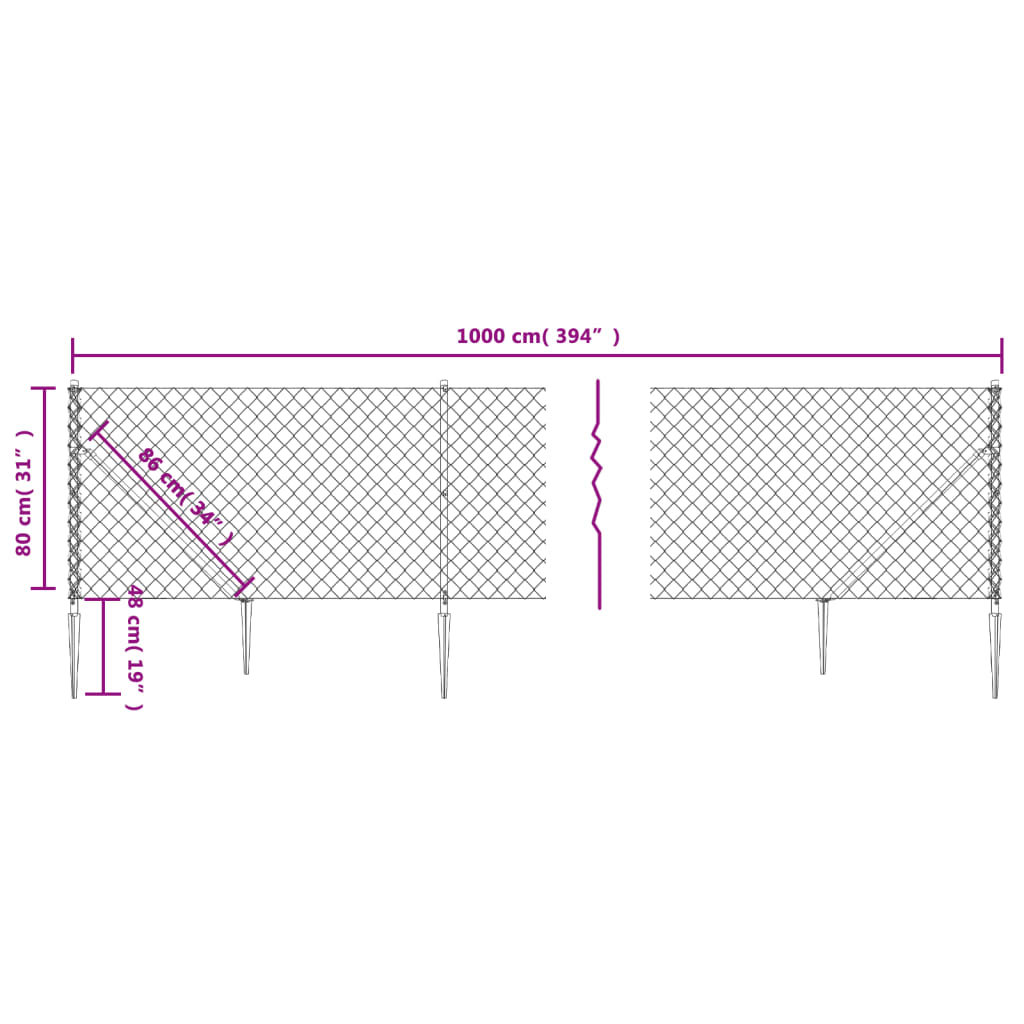 Chain Link Fence with Spike Anchors Green 0.8x10 m