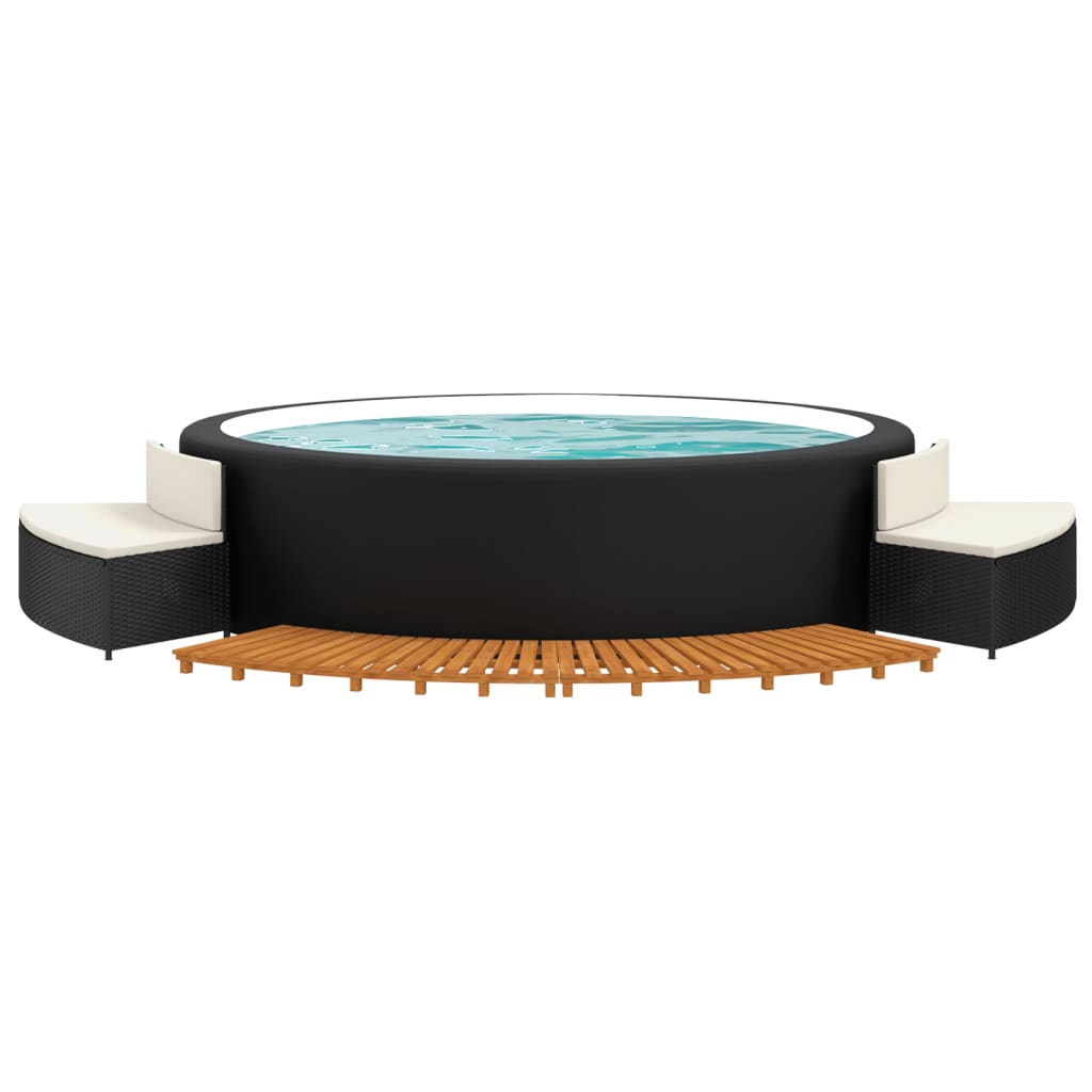Hot Tub Surround Black Poly Rattan and Solid Wood Acacia