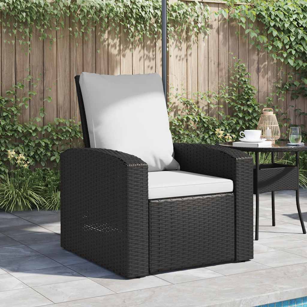 Garden Reclining Chair with Cushions Black Poly Rattan