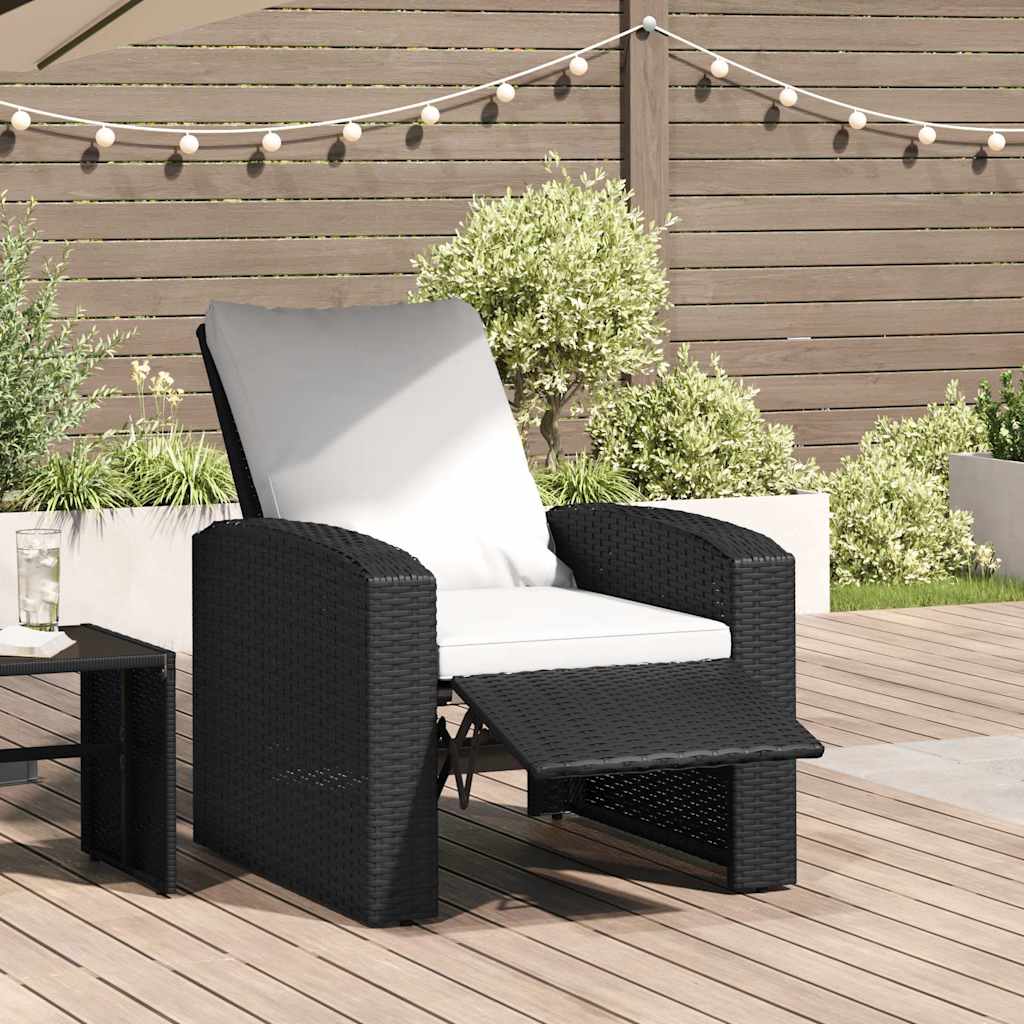 Garden Reclining Chair with Cushions Black Poly Rattan