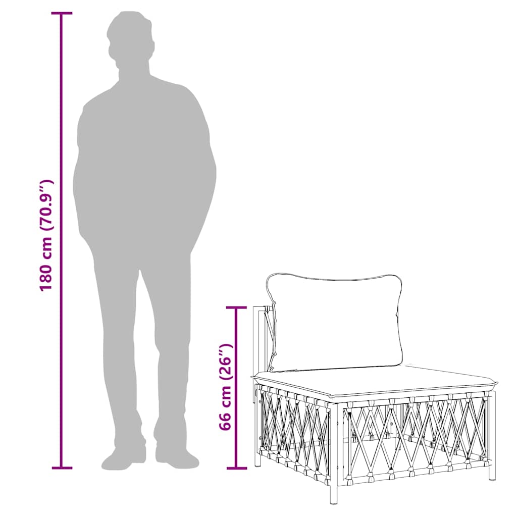 Garden Middle Sofa with Cushions White Woven Fabric