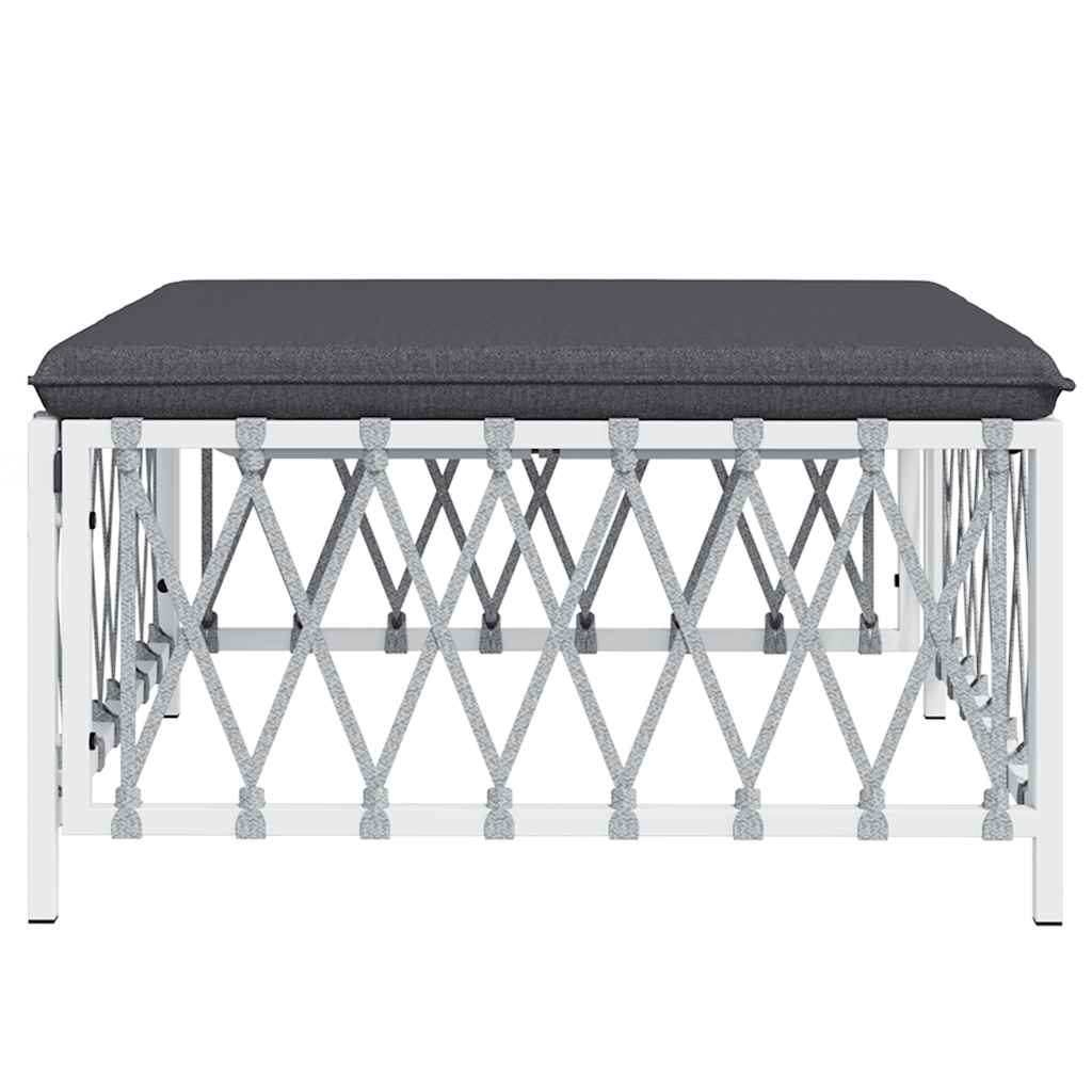 Garden Footstool with Cushion White Woven Fabric