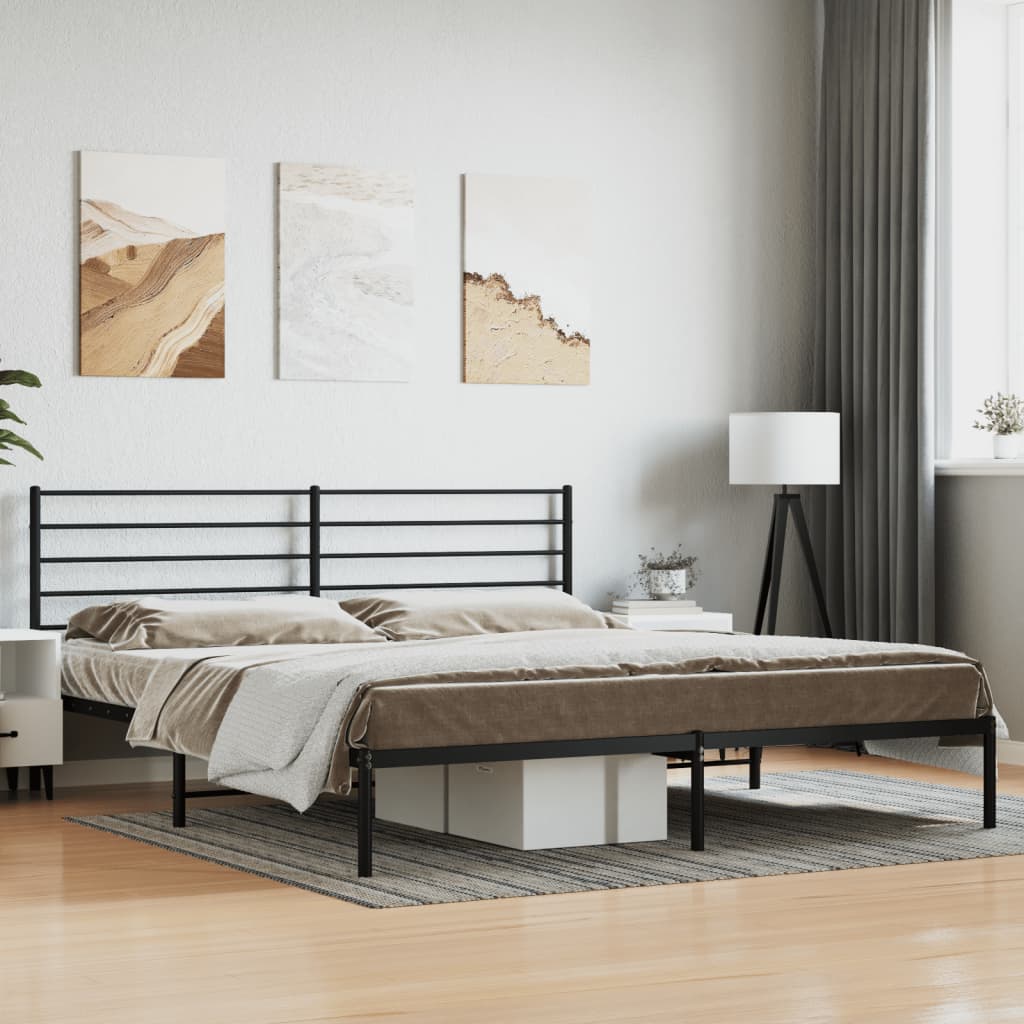 Metal Bed Frame without Mattress with Headboard Black 183x203 cm King