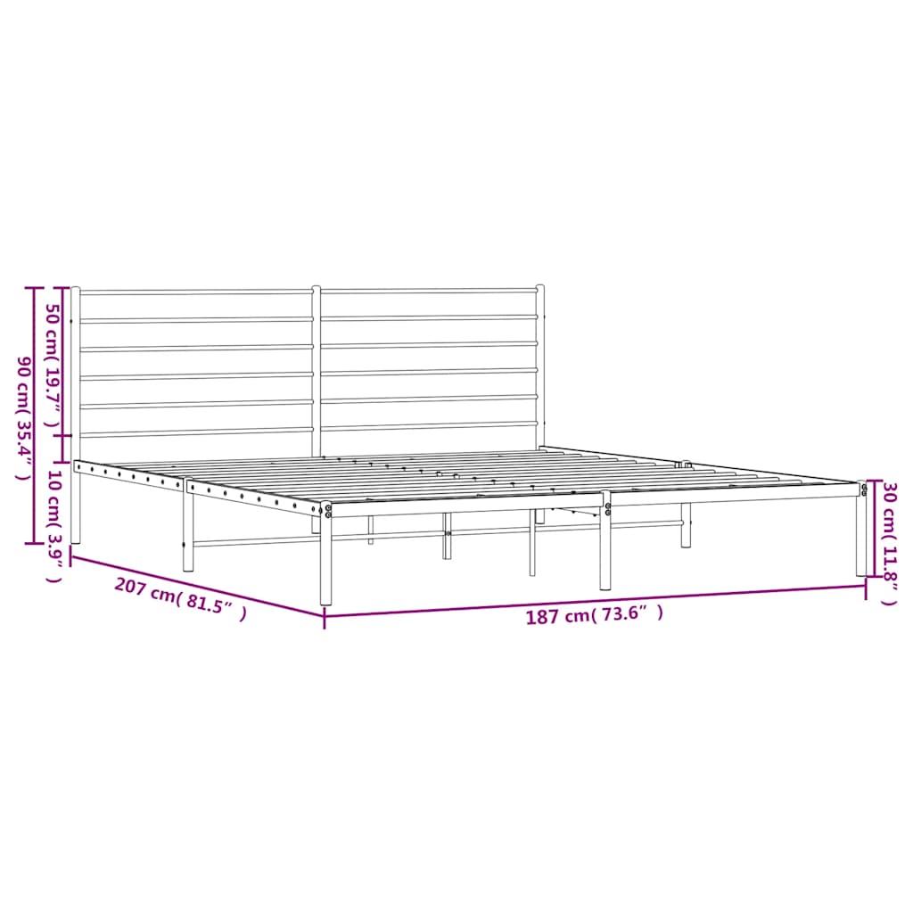 Metal Bed Frame without Mattress with Headboard Black 183x203 cm King