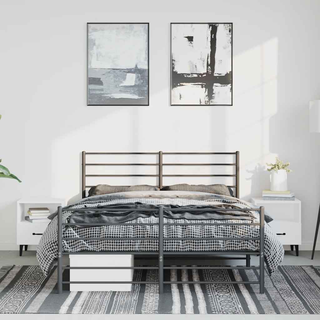 Metal Bed Frame without Mattress with Footboard Black 150x200 cm
