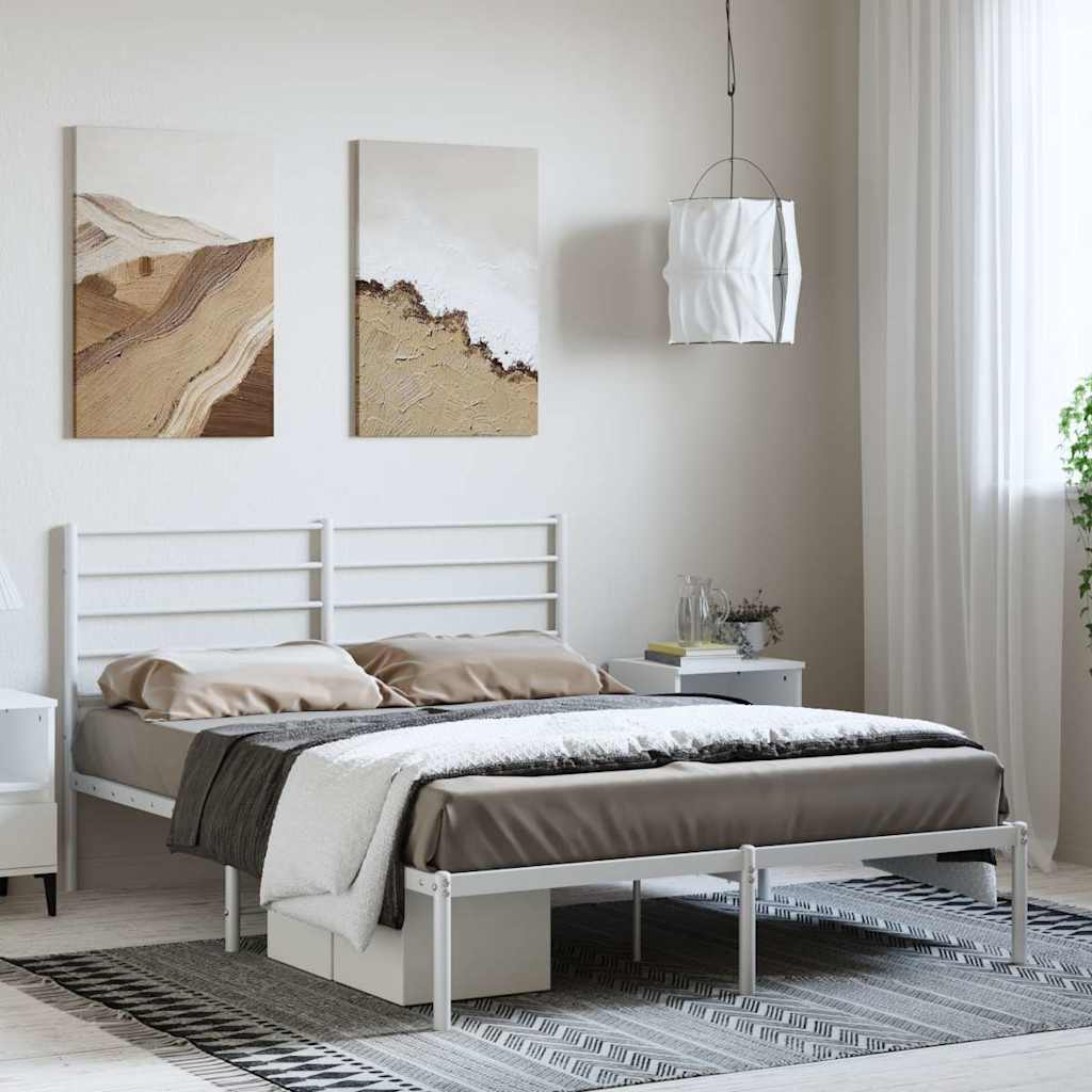 Metal Bed Frame without Mattress with Headboard White 150x200 cm