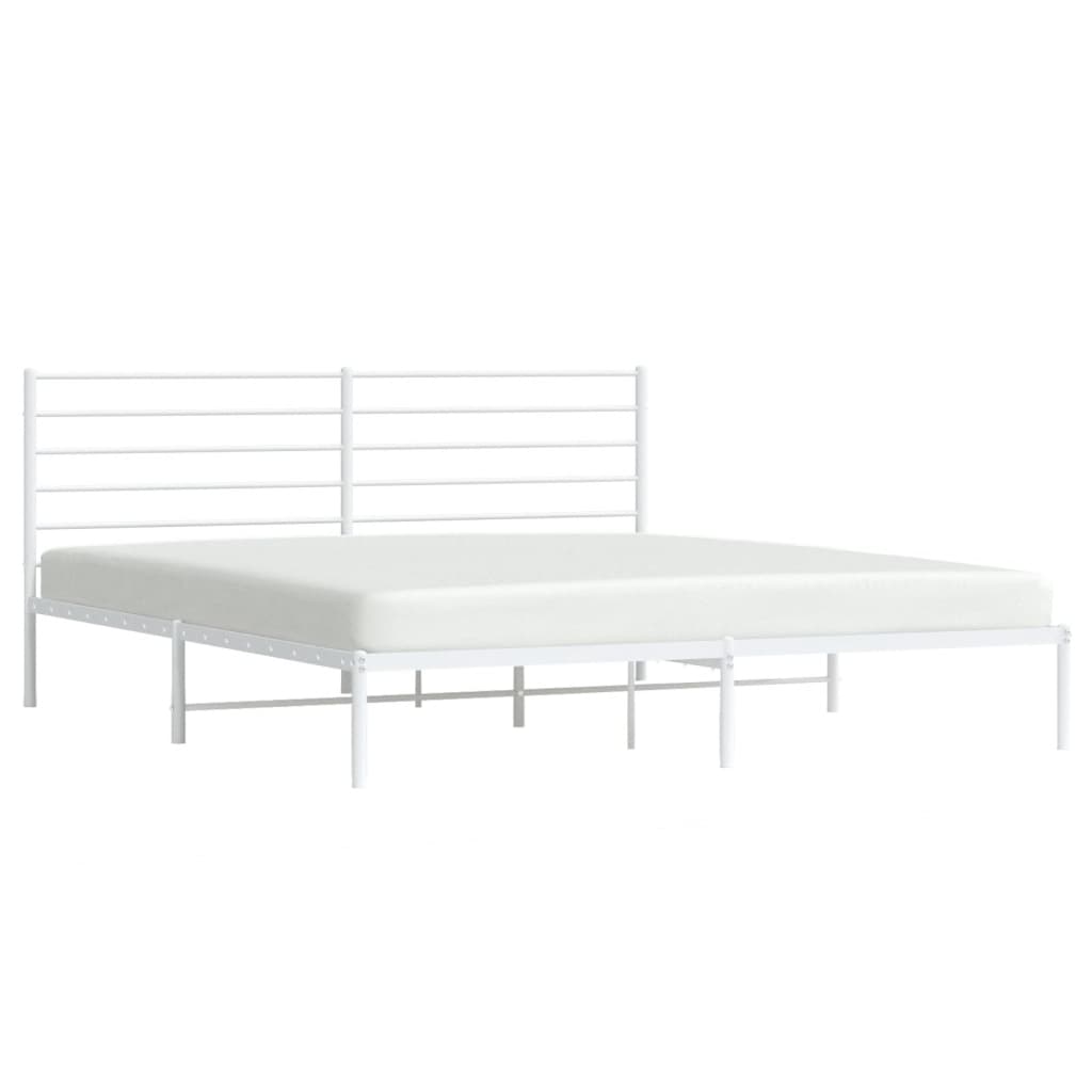 Metal Bed Frame without Mattress with Headboard White 183x203 cm King