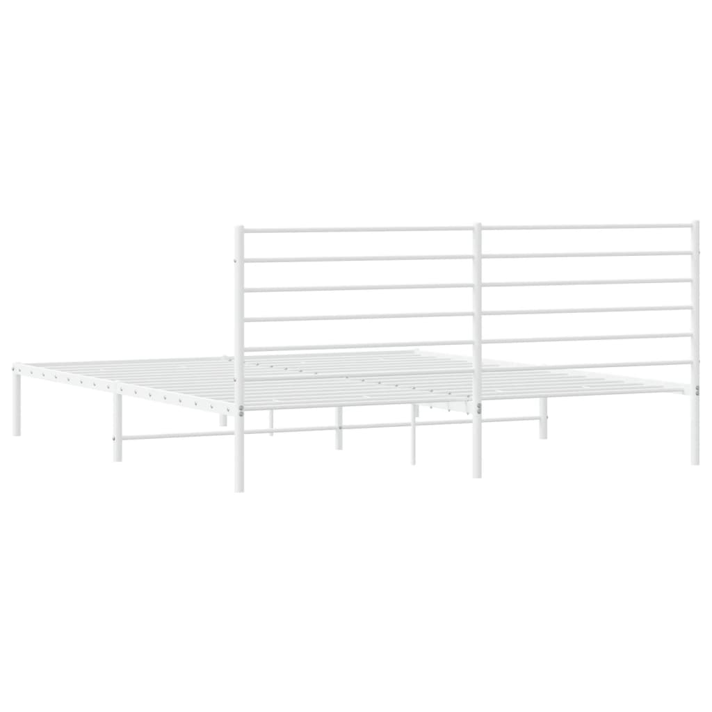 Metal Bed Frame without Mattress with Headboard White 183x203 cm King
