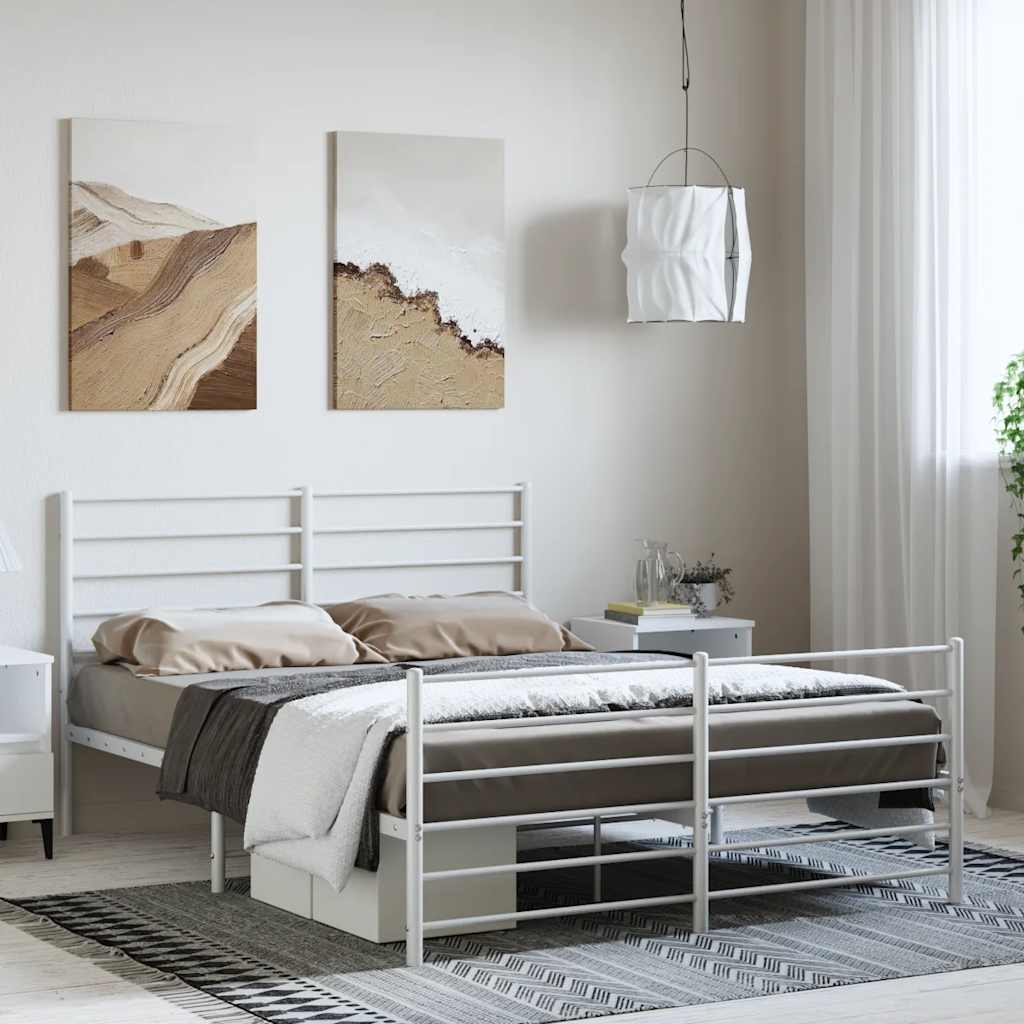 Metal Bed Frame without Mattress with Footboard White 135x190 cm