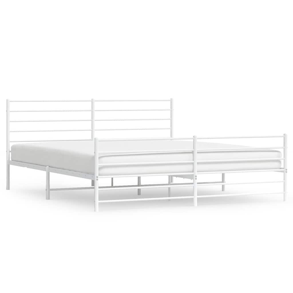 Metal Bed Frame without Mattress with Footboard White 183x203 cm King