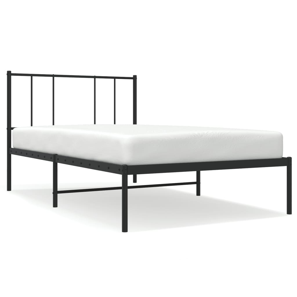 Metal Bed Frame without Mattress with Headboard Black 90x190 cm