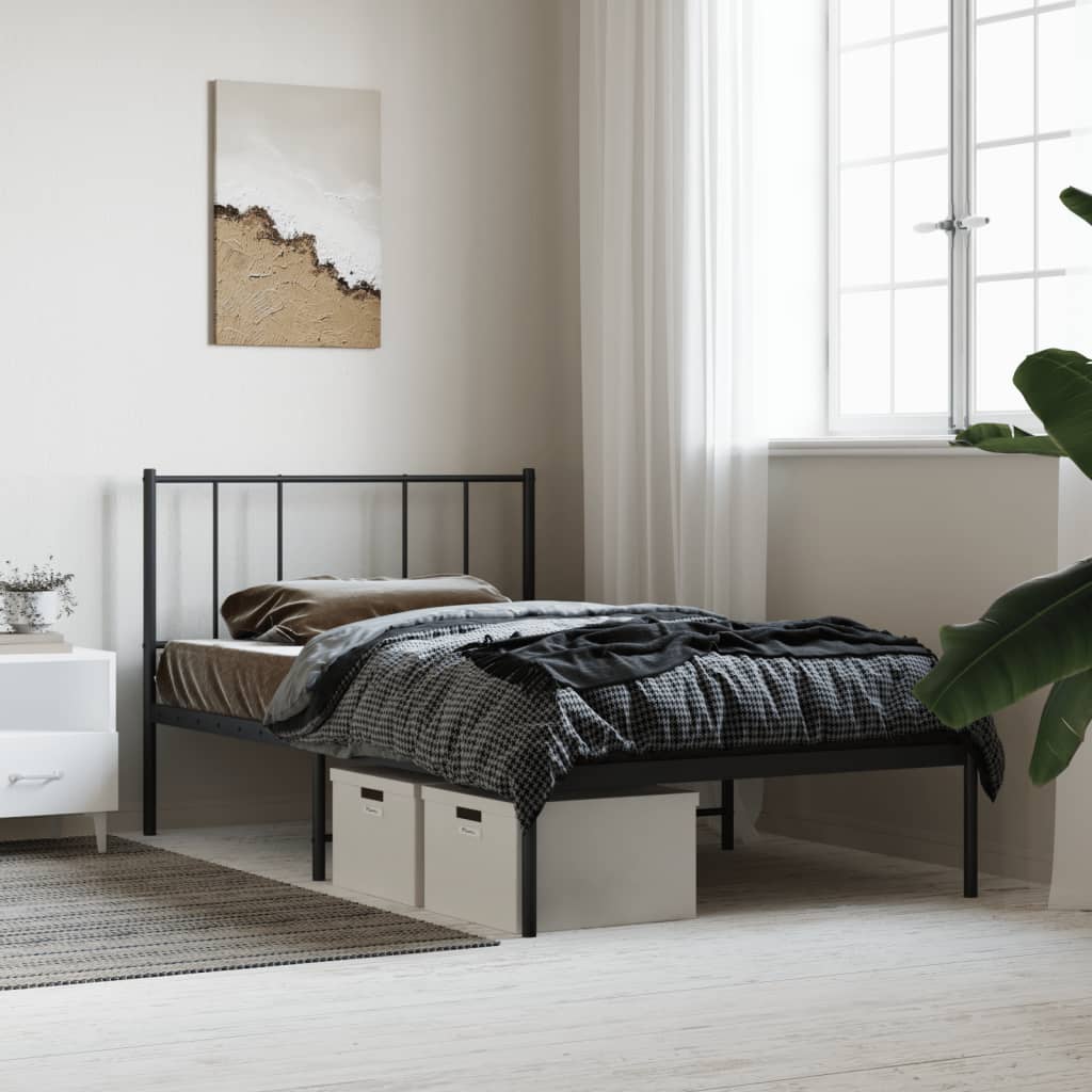 Metal Bed Frame without Mattress with Headboard Black 90x190 cm