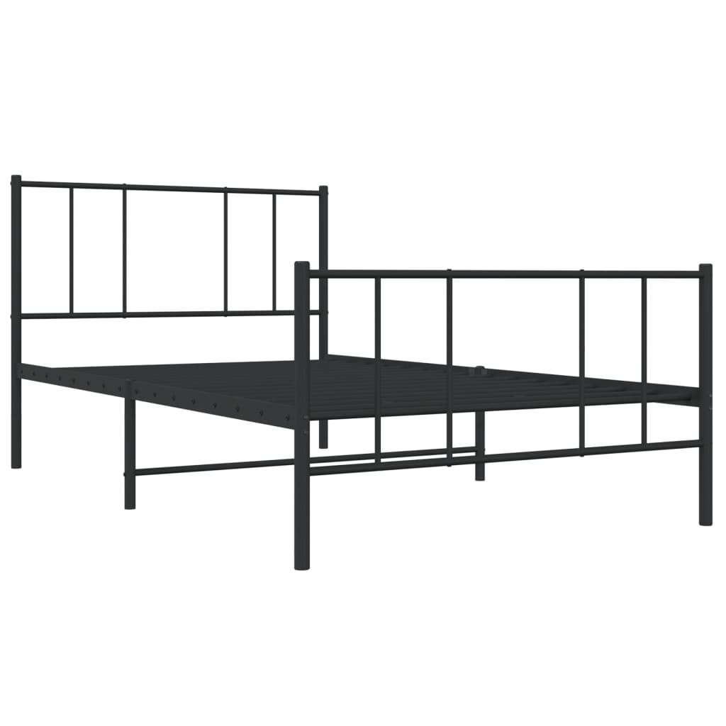 Metal Bed Frame without Mattress with Footboard Black 90x190 cm
