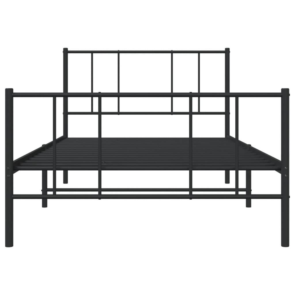 Metal Bed Frame without Mattress with Footboard Black 90x190 cm
