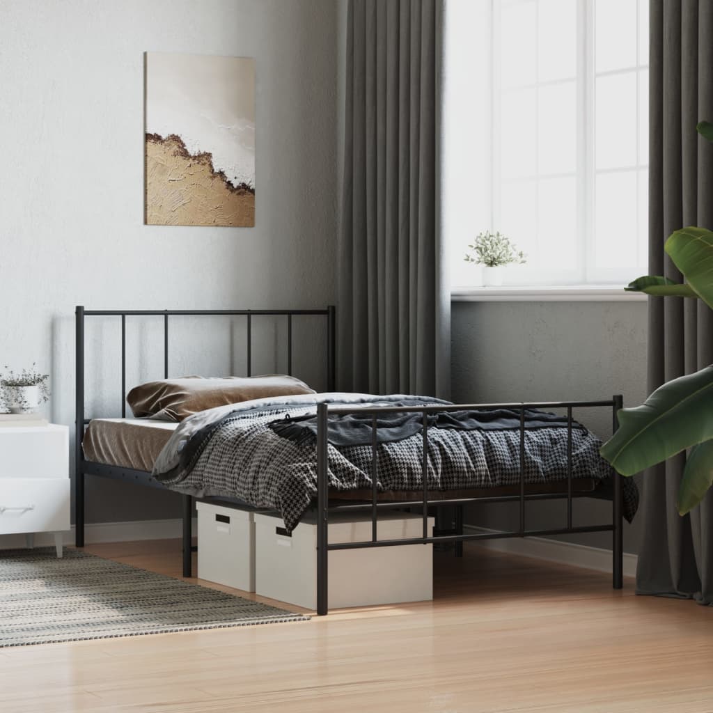 Metal Bed Frame without Mattress with Footboard Black 90x190 cm