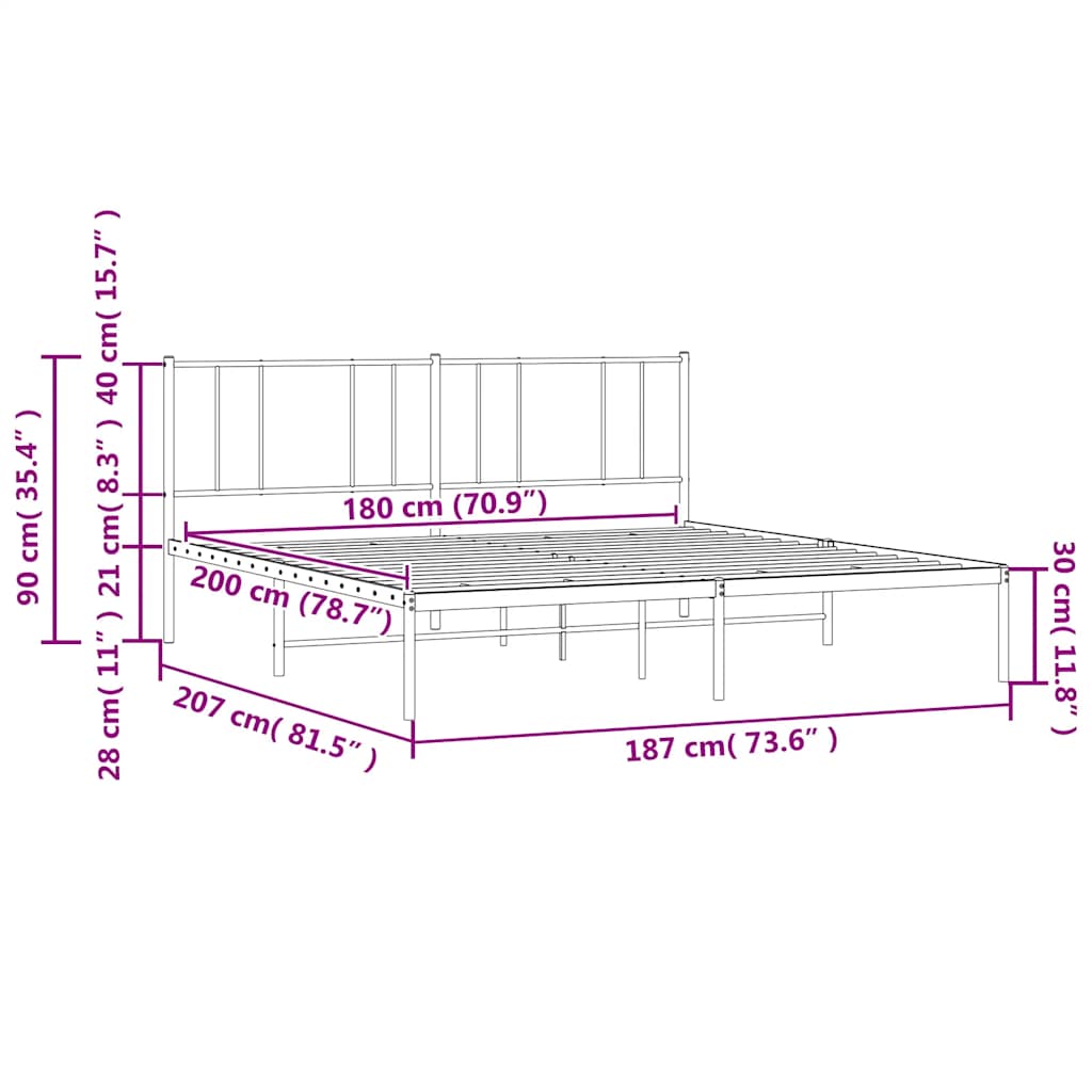 Metal Bed Frame without Mattress with Headboard White 183x203 cm King