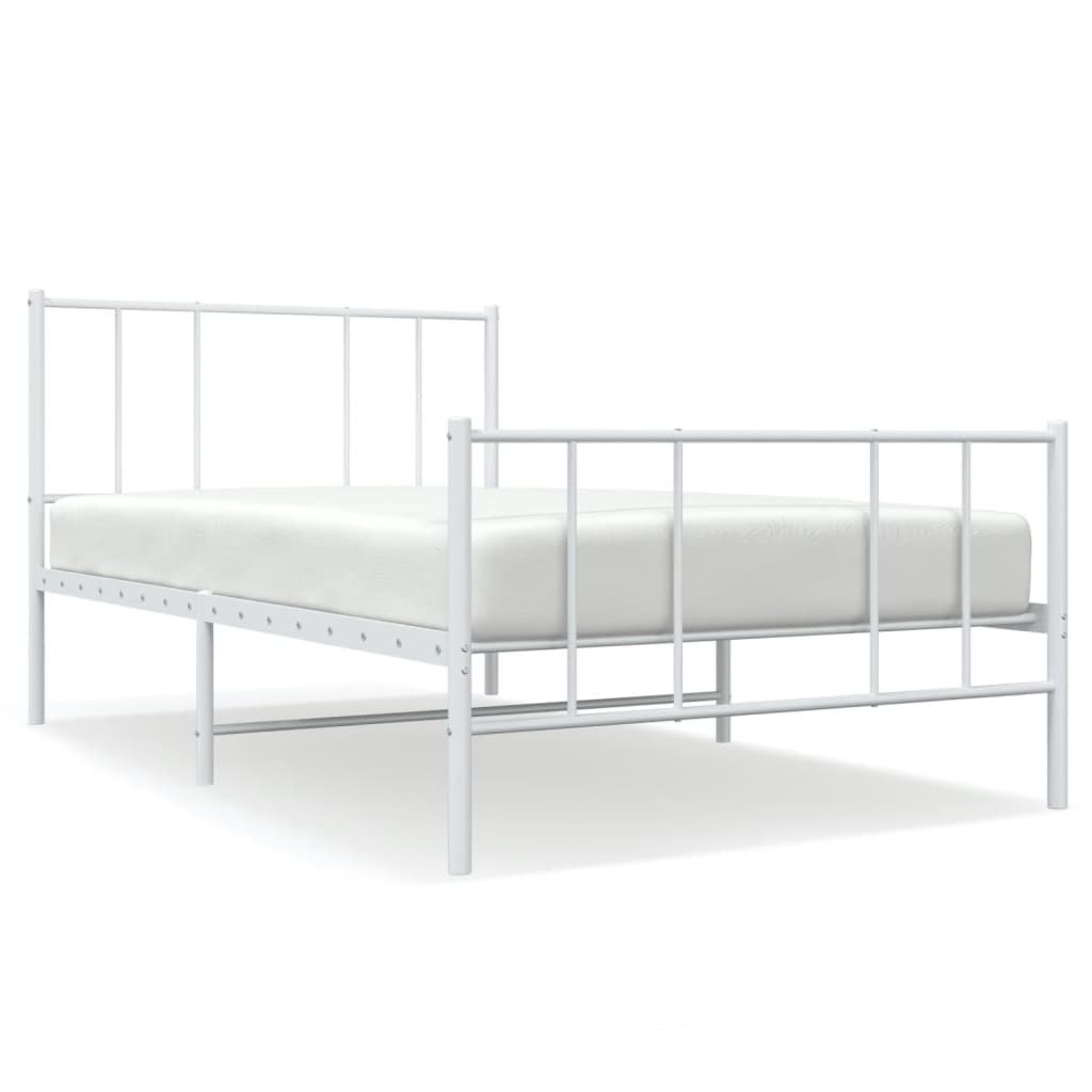Metal Bed Frame without Mattress with Footboard White 107x203 cm King Single