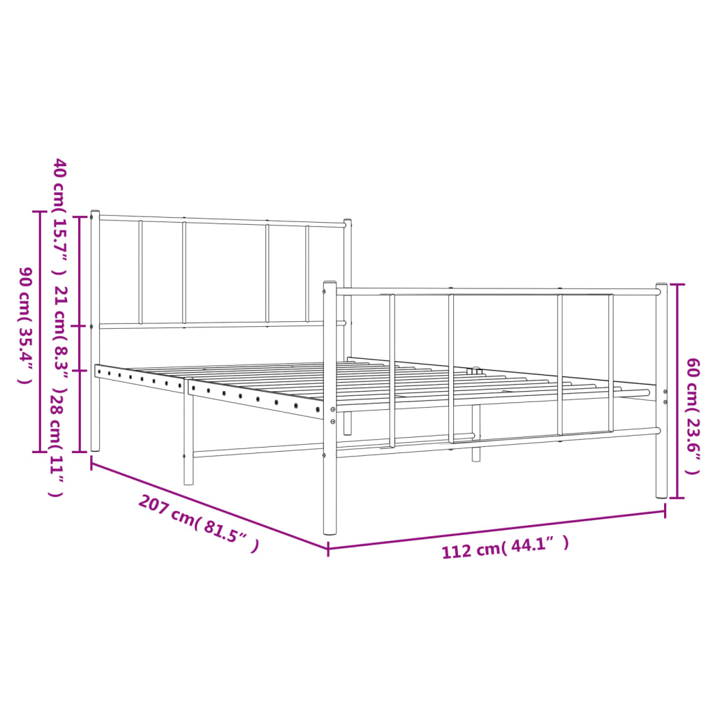 Metal Bed Frame without Mattress with Footboard White 107x203 cm King Single