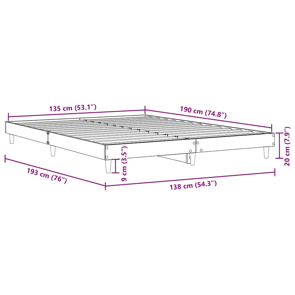 Bed Frame without Mattress Sonoma Oak 135x190 cm Engineered Wood