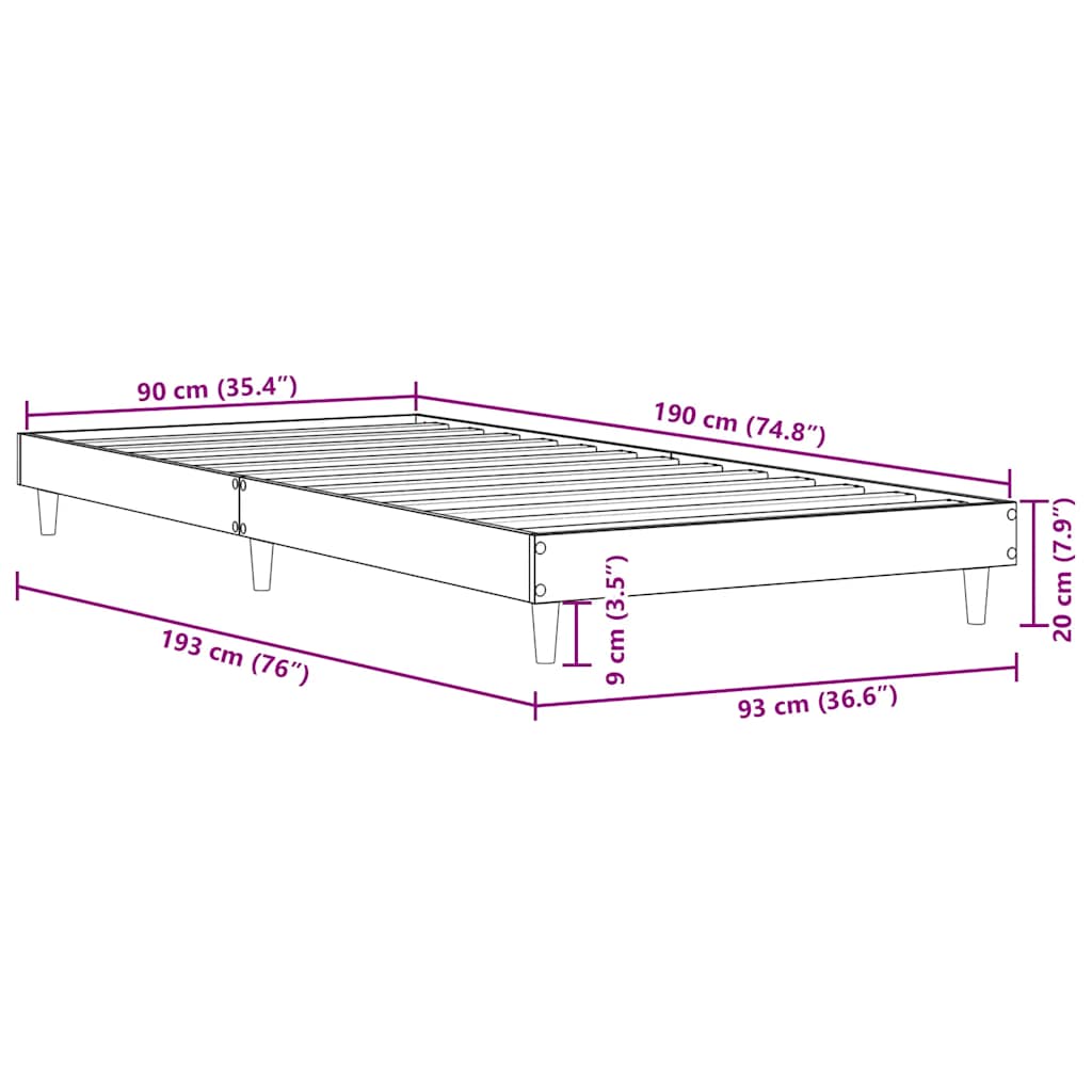 Bed Frame without Mattress Sonoma Oak 90x190 cm Engineered Wood
