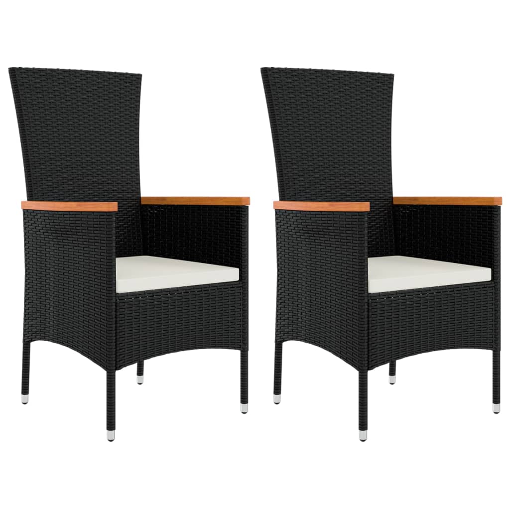 3 Piece Garden Dining Set with Cushions Black Poly Rattan