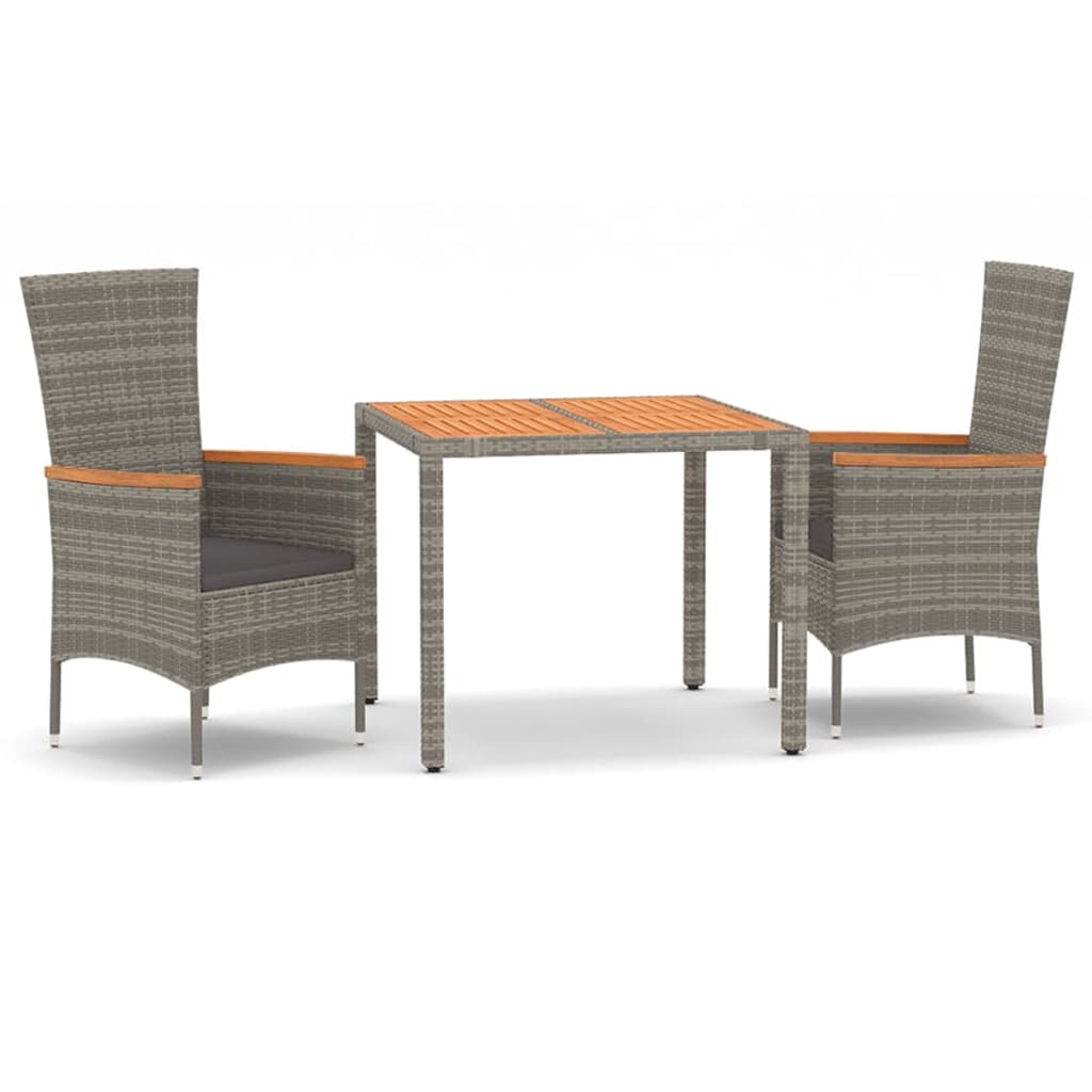 3 Piece Garden Dining Set with Cushions Grey Poly Rattan
