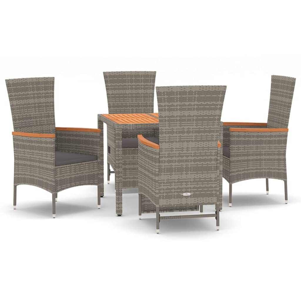 5 Piece Garden Dining Set with Cushions Grey Poly Rattan