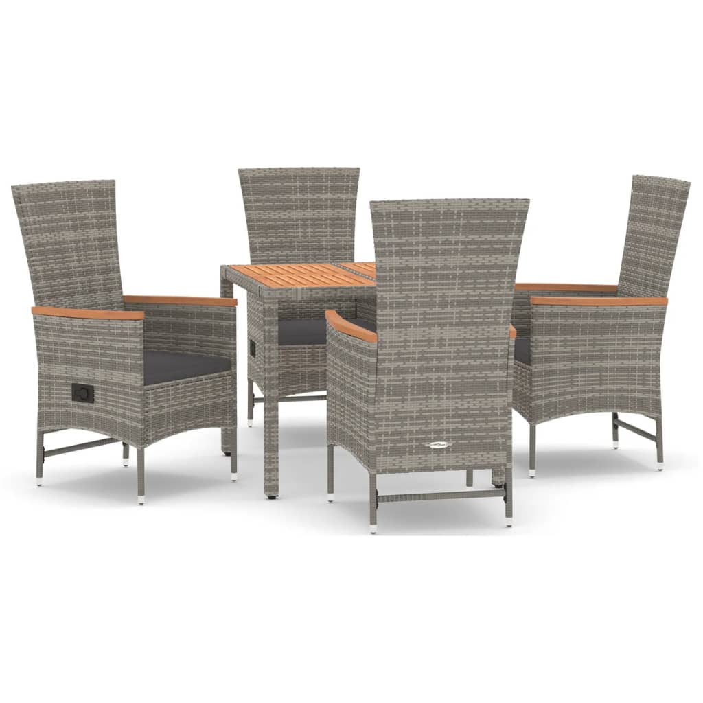 5 Piece Garden Dining Set with Cushions Grey Poly Rattan