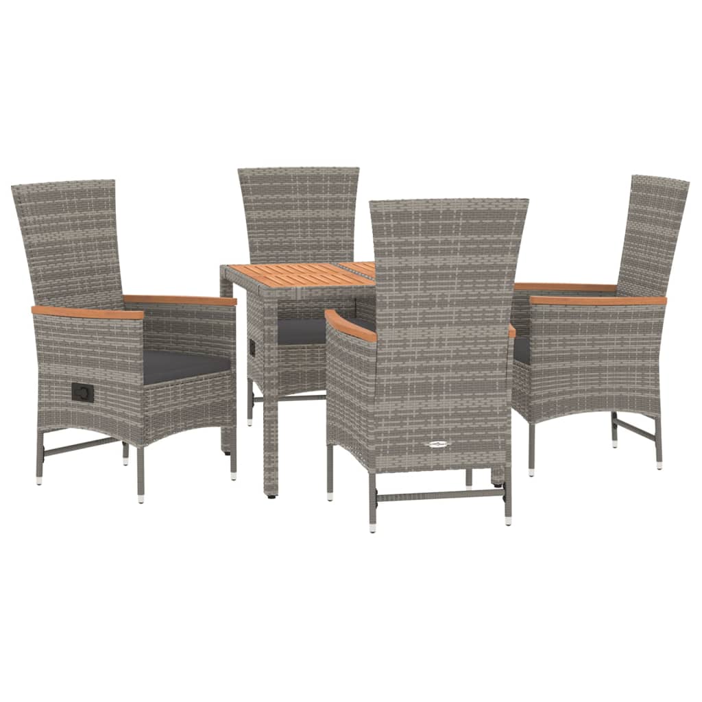 5 Piece Garden Dining Set with Cushions Grey Poly Rattan