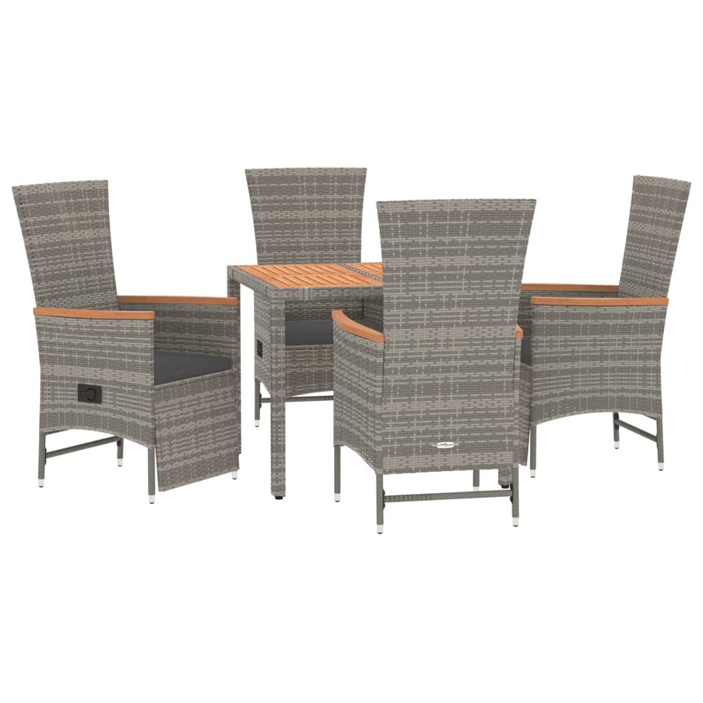 5 Piece Garden Dining Set with Cushions Grey Poly Rattan