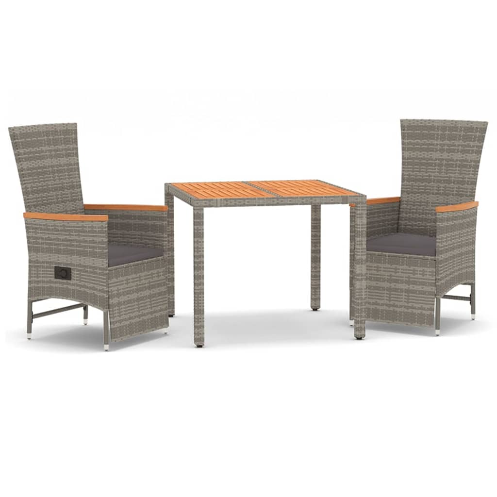 3 Piece Garden Dining Set with Cushions Grey Poly Rattan
