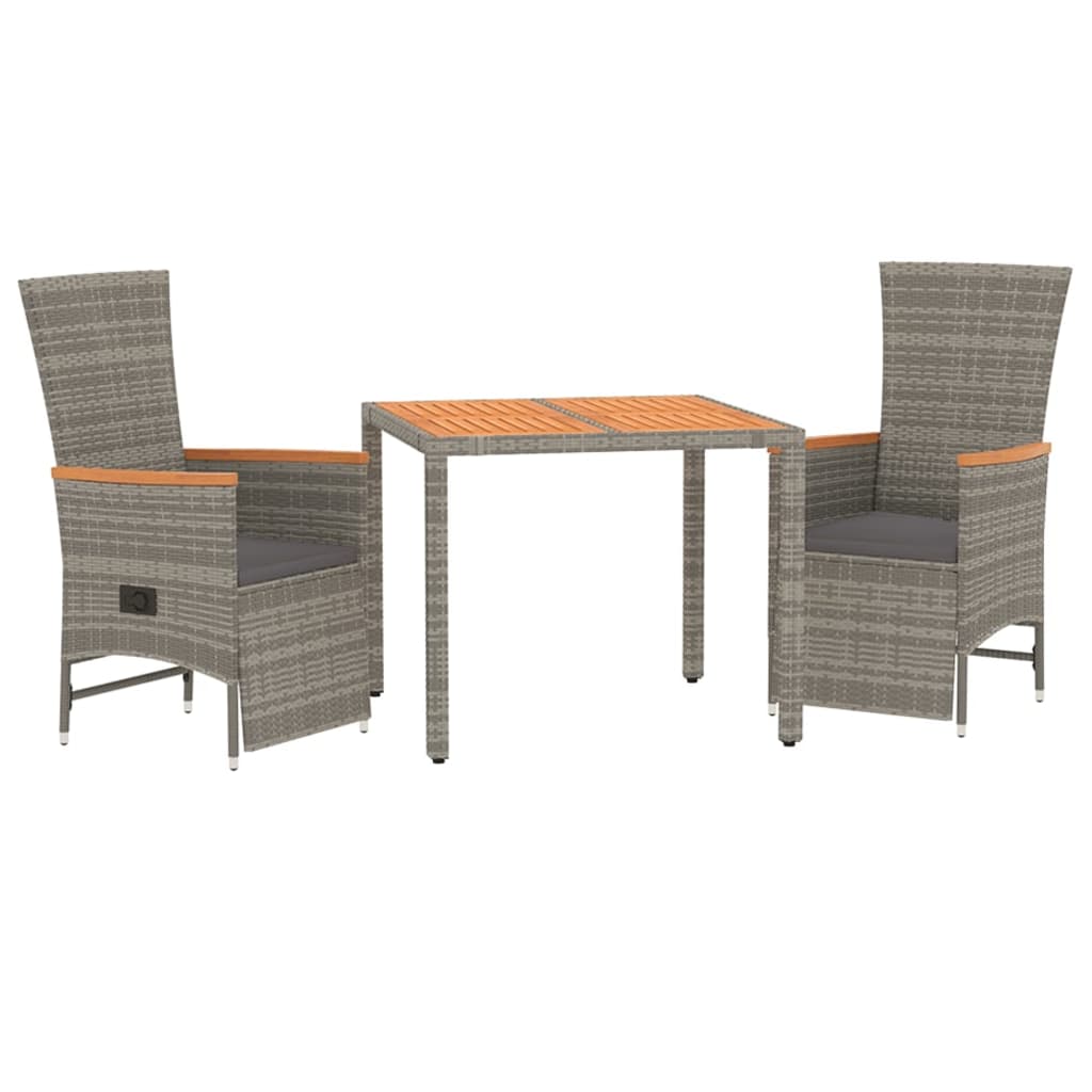 3 Piece Garden Dining Set with Cushions Grey Poly Rattan