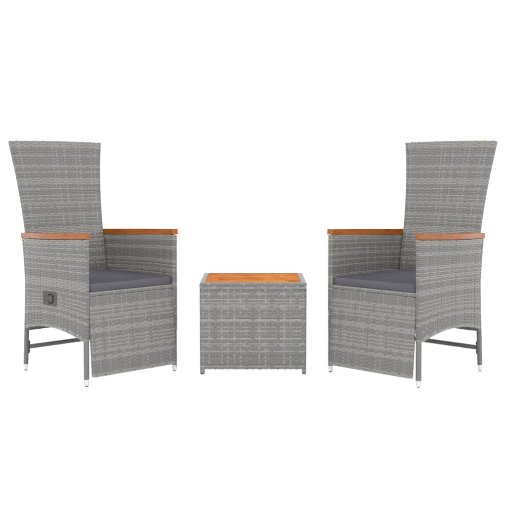 3 Piece Garden Lounge Set Grey Poly Rattan&Solid Wood Acacia
