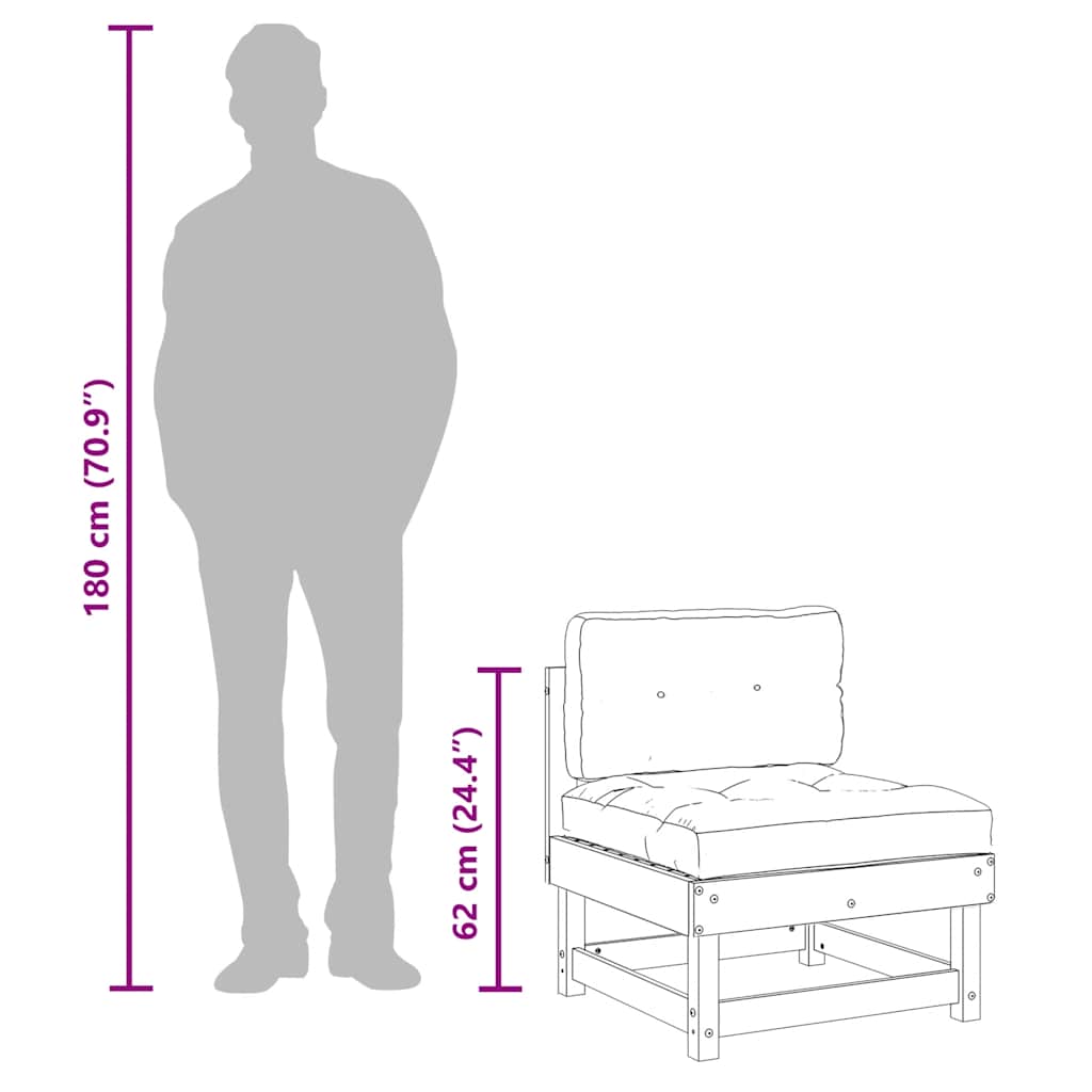 Middle Sofa with Cushions Black Solid Wood Pine