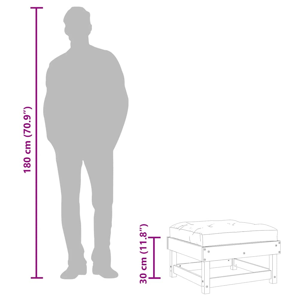 Garden Footstool with Cushion Black Solid Wood Pine