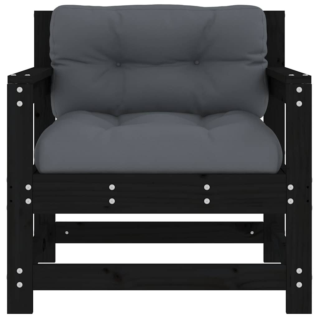 Garden Chairs with Cushions 2 pcs Black Solid Wood Pine