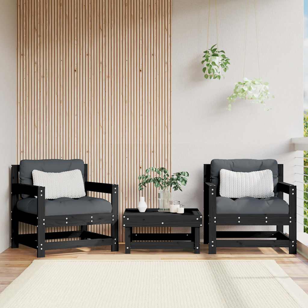 Garden Chairs with Cushions 2 pcs Black Solid Wood Pine