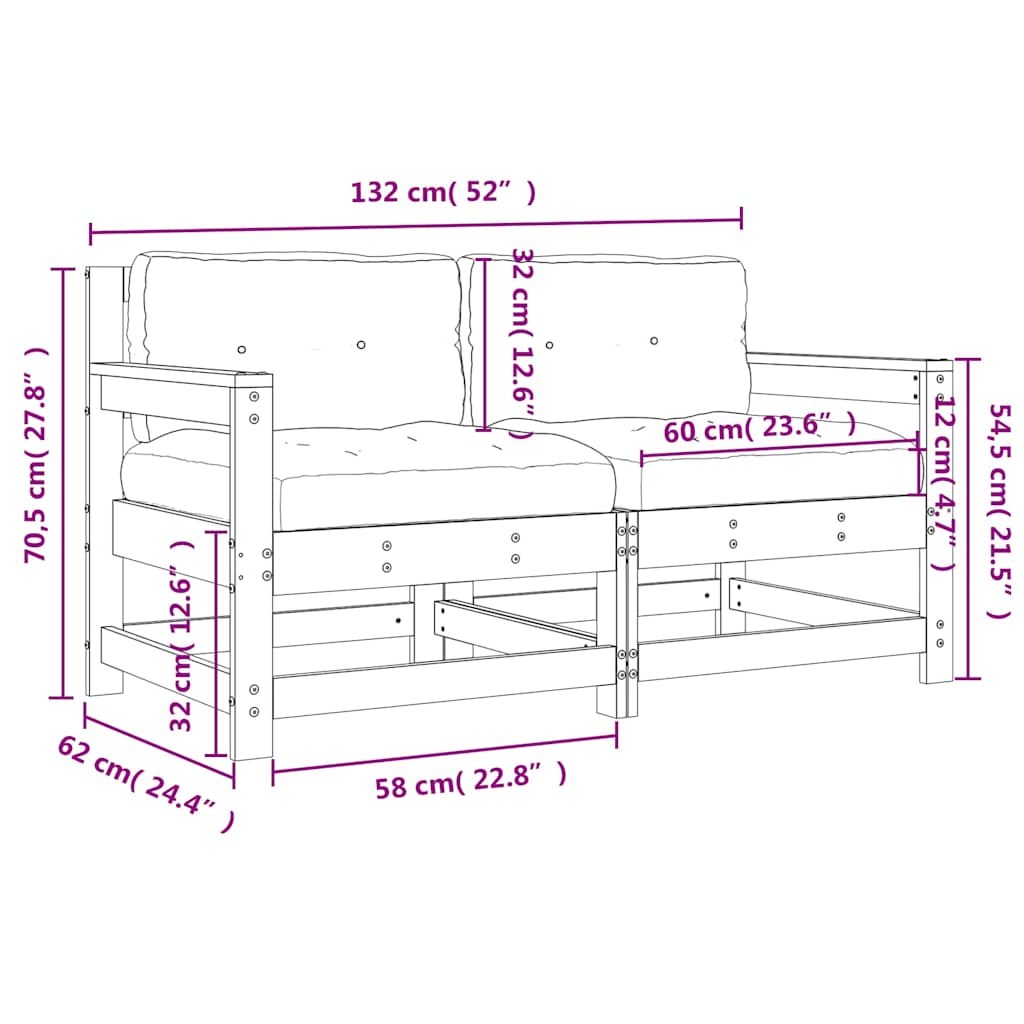 Garden Chairs with Cushions 2 pcs Black Solid Wood Pine